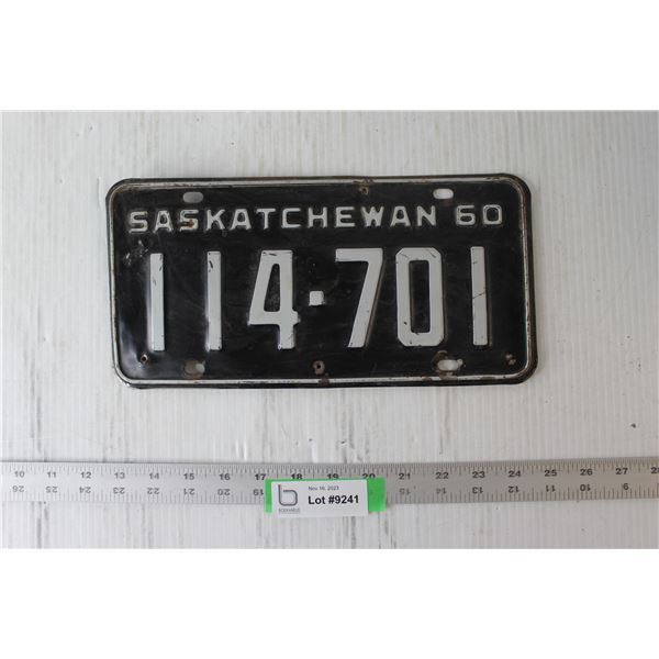 (1) Saskatchewan License Plate - 1960