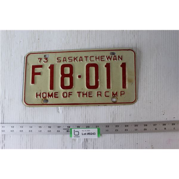 (1) Saskatchewan License Plate - 1973