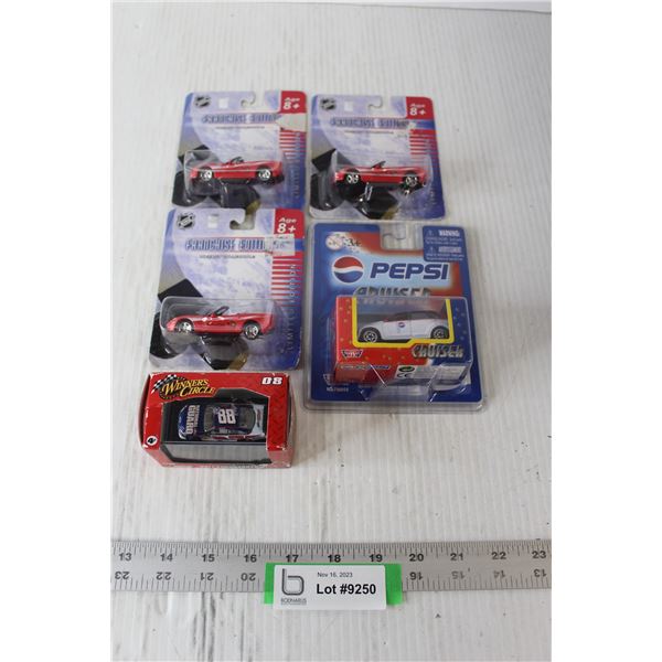 (3) NHL Die Cast Collectible Corvette Cars, Pepsi Cruiser Collectible Toy Vehicle, NASCAR Dale Earnh