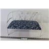 Image 1 : White Metal Doll Sofa - Blue Flowered Pad (16"w x 7"d x 9 1/4"h)