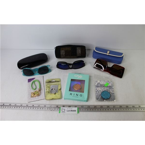 (3) Pair of Sunglasses w/Cases - (4) Cell Phone Holders