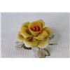 Image 6 : Ceramic Yellow Rose on Metal Stand - Heavy Glass Dish - Carved Birds on Driftwood - Bird Ornament - 