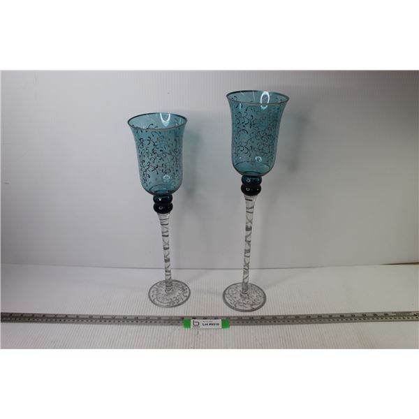 Pair of Tall Wine Glass Candleholders