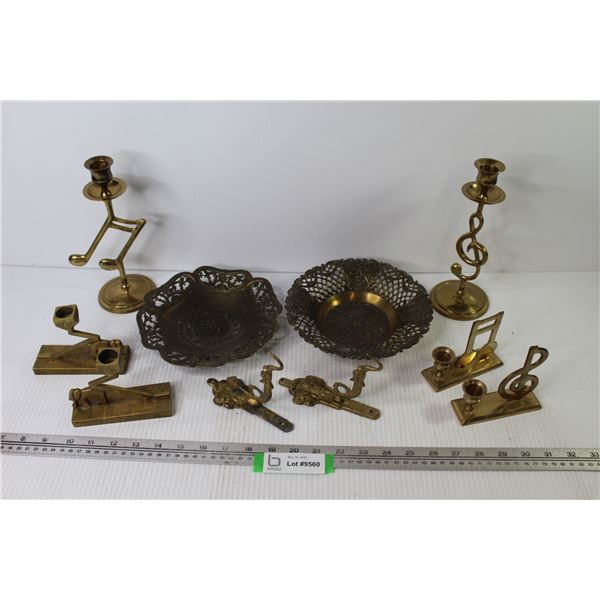 (2) Ornate Brass Bowls (Made in Italy) - Brass Candle Holders - Brass Hooks