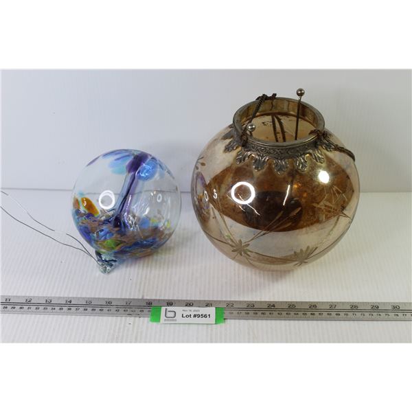 Hanging Glass Art Ball - Hanging Glass Ball Candle Holder