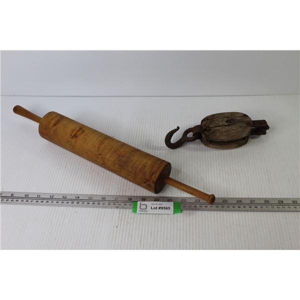 Vintage Wooden Pully - Vintage Rolling Pin