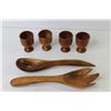 Image 4 : Lot of Wooden House Wares - Teak Egg Cups - Vintage Horse Tie Holder