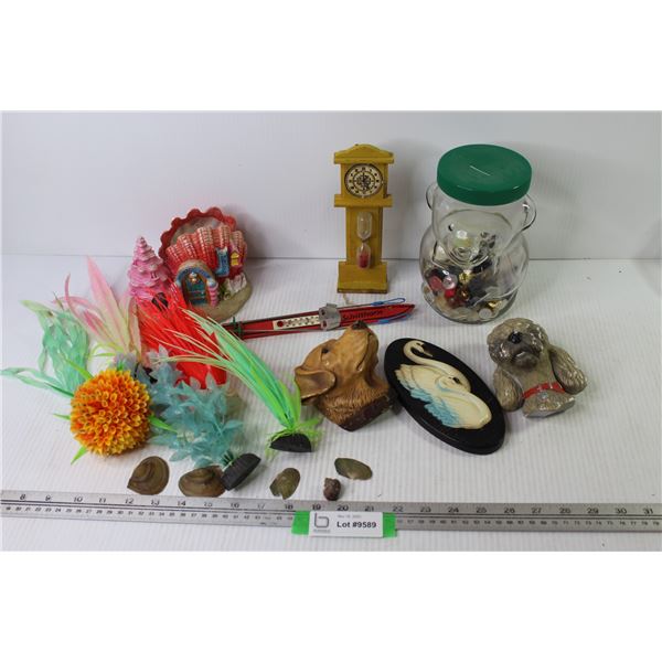 Bosson's Chalkware Dog Heads - Chalkware Swans - Kraft Peanut Butter Jar Bank w/Buttons -Schilthorn 