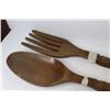 Image 2 : Large 36" Wooden Fork & Spoon Wall Hangers (fork has a crack)