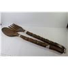 Image 6 : Large 36" Wooden Fork & Spoon Wall Hangers (fork has a crack)