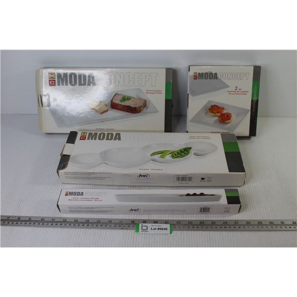 Moda Concept Dishes - 2 Piece Snack Plates - 4 Sectioned Platter - Rectangular Platter