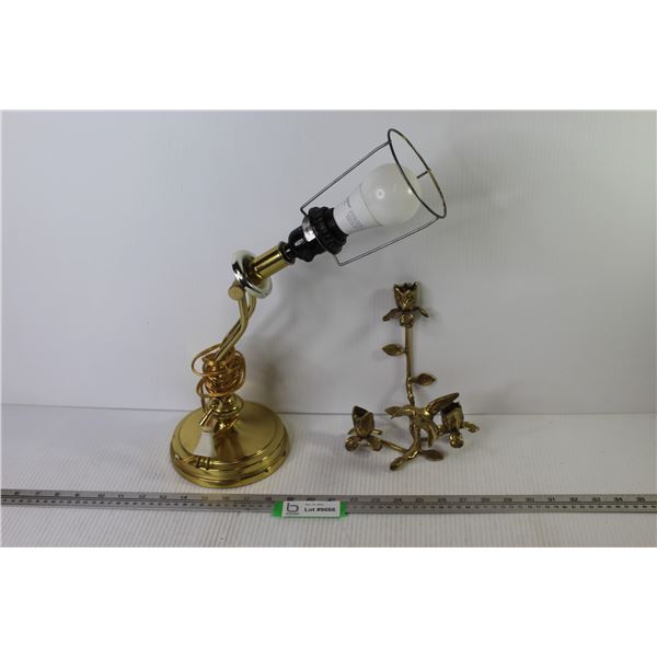 Brass Candle Holder - Adjustable Lamp (working)