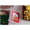 Image 3 : (2) Candy Cane Trays, Plaid Tray, (30+) Assorted Yellow and Green Ornaments