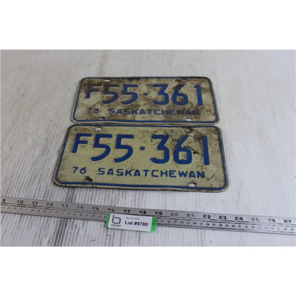 Pair of Saskatchewan 1976 Farm Vehicle License Plates