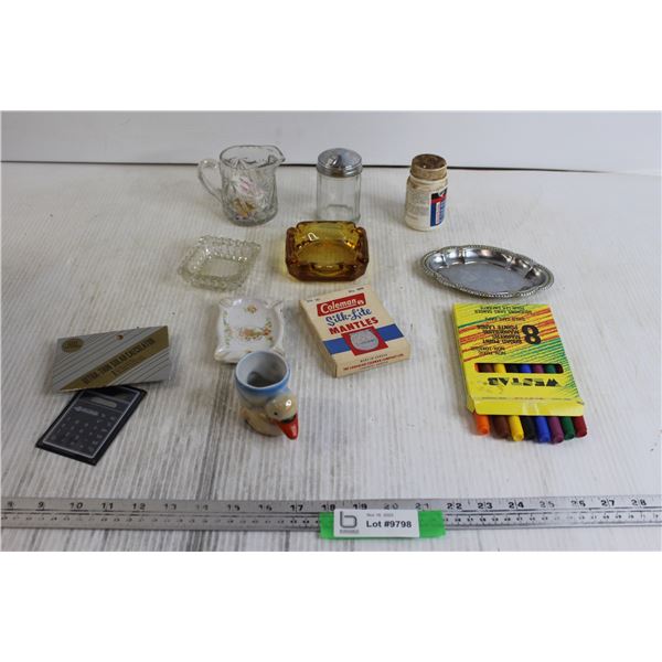 (8) Westab Broad Point Markers, Swan Shot Glass, (2) Ashtrays, Misc. - Calculator Doesn't Work