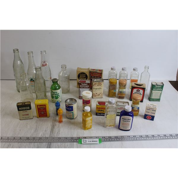 (7) Soda Bottles, (15+) Spice Containers