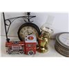 Image 3 : (2) Currier & Ives Tins, Coca-Cola Train Container, Clock, Kerosene Lamp