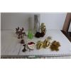 Image 1 : Assorted Christmas Items - (3) Glittery Reindeer, (2) Light-Up Small Trees - Works, Key Ornament, Mi