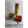 Image 1 : Christmas Items - Mistletoe Bowl, (30) Napkins in Present-Themed Box - Sealed, Shimmery Cylindrical 