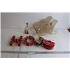 Image 1 : HO Christmas Dishes, (2) Sleigh Decoration, Velvet Ribbon, Cat Decoration