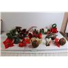 Image 1 : (~20) Christmas Ornaments - (3) Glittery Bell Decorations, Large Acorn Decoration, (3) Poinsettia Cl