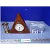 Image 1 : (2) 3-D Etched Glass Paperweights, Clock, and Small Hourglass