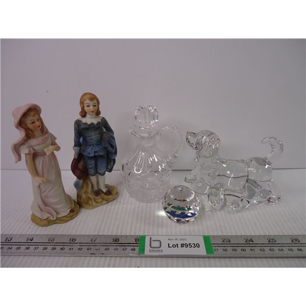 (2) Figurines,(2) Crystal Pieces and Paperweight