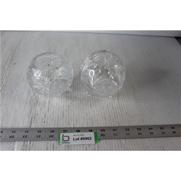 (2) Pinwheel Crystal Footed Rose Bowls