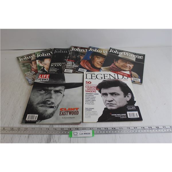 (8) John Wayne, Clint Eastwood, and Johnny Cash Collector Magazines
