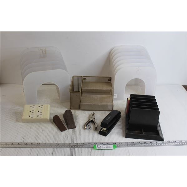 (9) Assorted Office Supplies - Organizers, Stapler, Hole Punch, Misc.