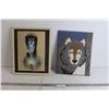 Image 1 : Wolf on feather Picture Wood Frame - 12"x15", Wolf Hand Stitched - 11"x14"