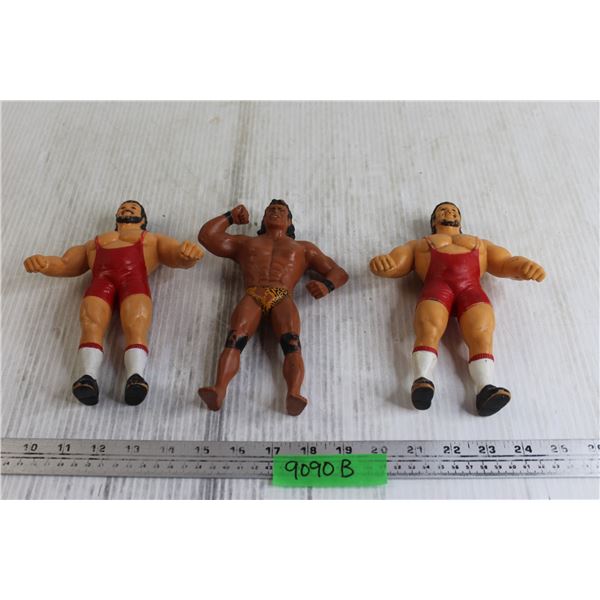 (3) 1980's Rubber Wrestling Figurines