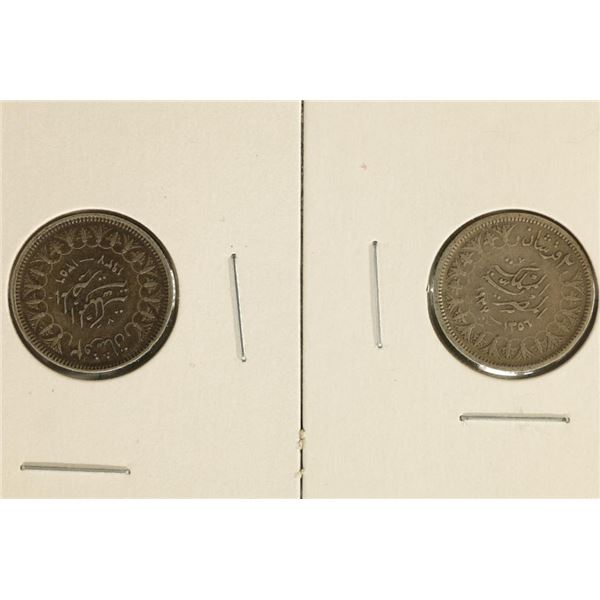 2 CIRCA 1930'S EGYPT SILVER 2 PIASTRES COINS