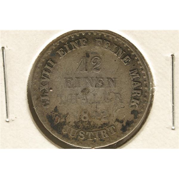 1842 GERMAN HANNOVER SILVER 1/12 THALER .0446