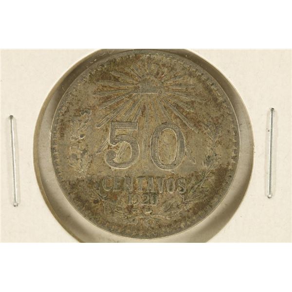 1920 MEXICO SILVER CAP & RAY 50 CENTAVOS .1929