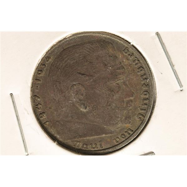 1938 GERMAN SILVER 2 MARK WITH SWASTIKA .1608