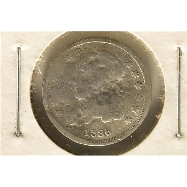 1836 SILVER CAPPED BUST DIME. DAMAGED ON OBVERSE