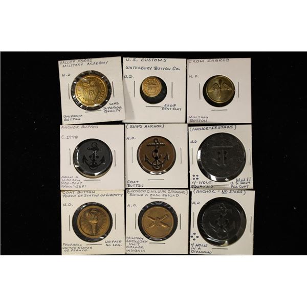9 MILITARY METAL BUTTONS: U.S. CUSTOMS, VALLEY