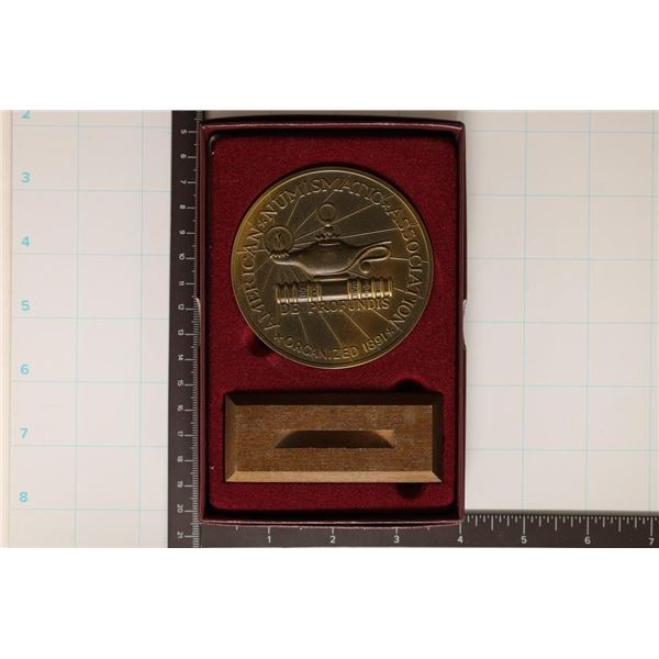 2000 A.N.A. BRONZE MEDAL WITH STAND. 3" DIAMETER