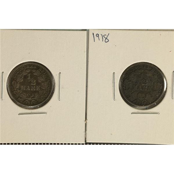 1918 & 1919 GERMAN SILVER 1/2 MARKS .1604 OZ. ASW