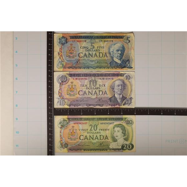 CANADA BANK NOTES: 1-1972-$5, 1-1971-$10 AND 1-