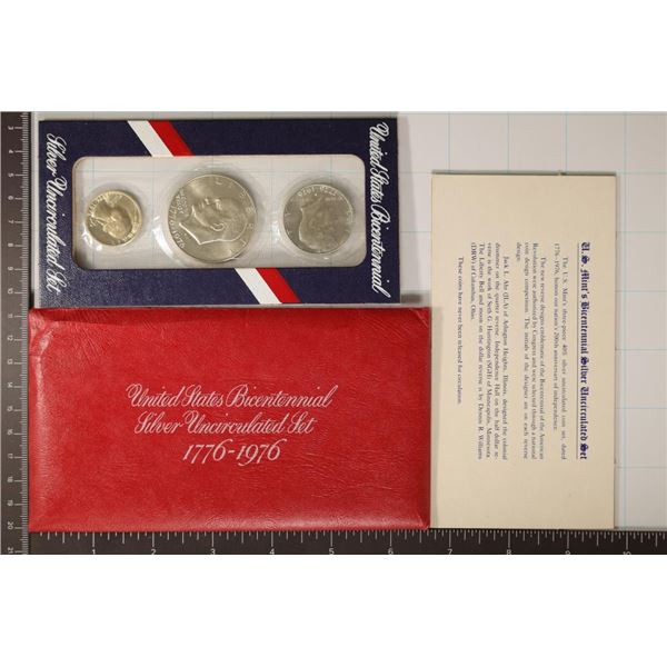 1976 SILVER 3 COIN BICENTENNIAL UNC SET IN RED