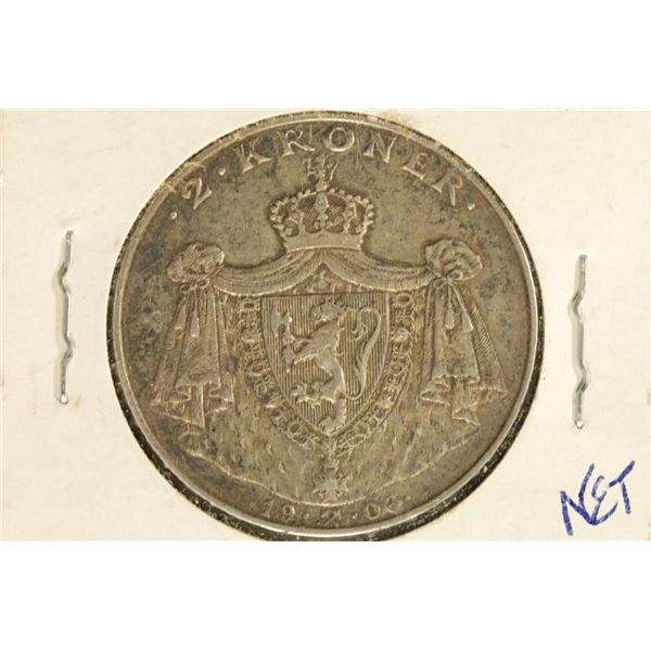 1905 NORWAY SILVER 2 KRONER .3858 OZ. ASW