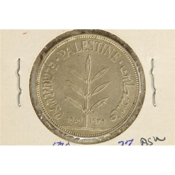 1939 PALASTINE SILVER 100 MILS .27 OZ. ASW AU/UNC