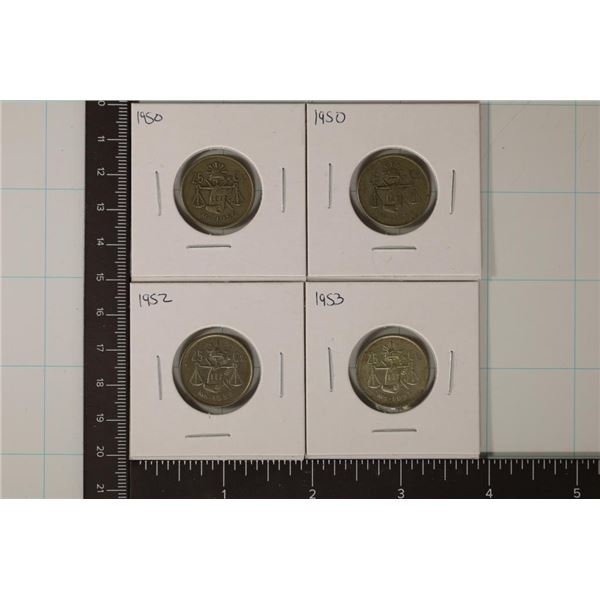 2-1950, 1952 & 1953 MEXICO SILVER 25 CENTAVO COINS