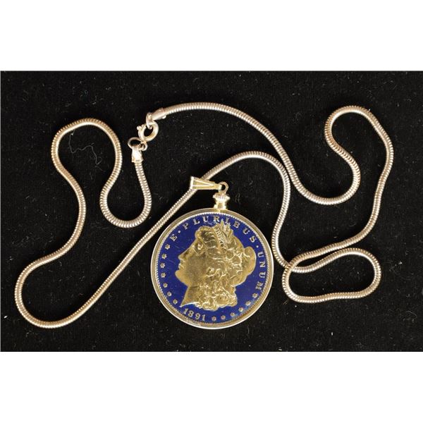 1891 MORGAN SILVER DOLLAR COLORIZED IN PENDANT