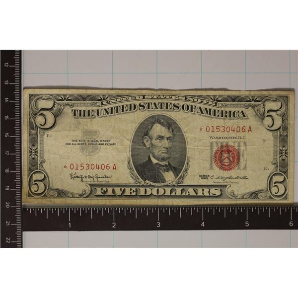 1963 US $5 STAR NOTE RED SEAL