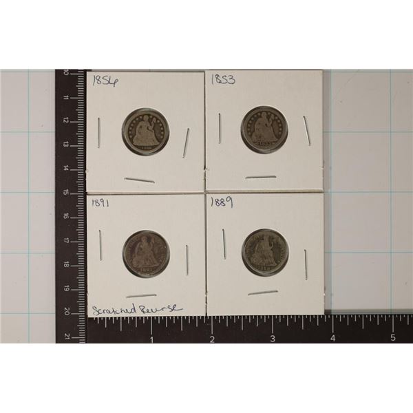 1853, 56, 89 & 1891 SILVER SEATED LIBERTY DIMES