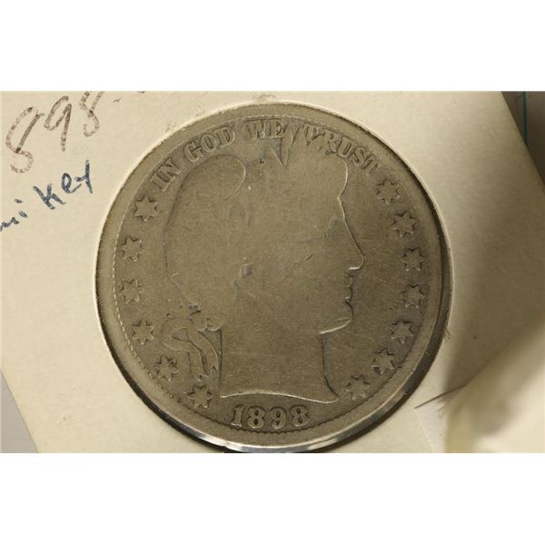 SEMI-KEY 1898-O SILVER BARBER HALF DOLLAR