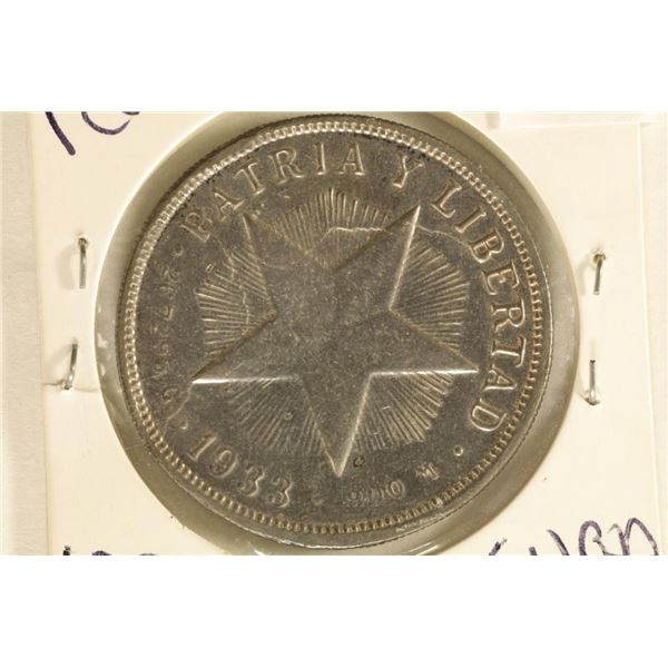 1933 CUBA SILVER 1 PESO .7734 OZ. ASW